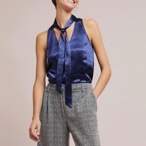 Anthropologie Maeve Blue Tie-Neck Tank Size 2